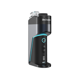 Front view of the Dr. Dabber Switch Go electric dab rig, displaying its three-button interface, LED indicators, Dr. Dabber logo and USB-C charging port.