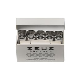 Packaging box of Zeus WaxPods, displaying multiple silver cylindrical pods arranged in a row, with the "Zeus Arcpods" logo visible on the front.