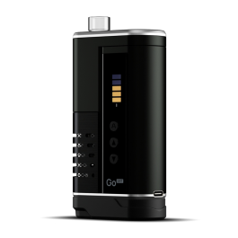 Arizer GO SRT dry herb vaporizer - front side view with the LED screen turned on