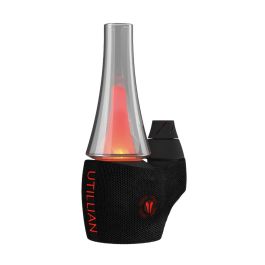 Utillian 8 Turbo electric dab rig in Black with glass bubbler glowing red and dual spinner carb cap